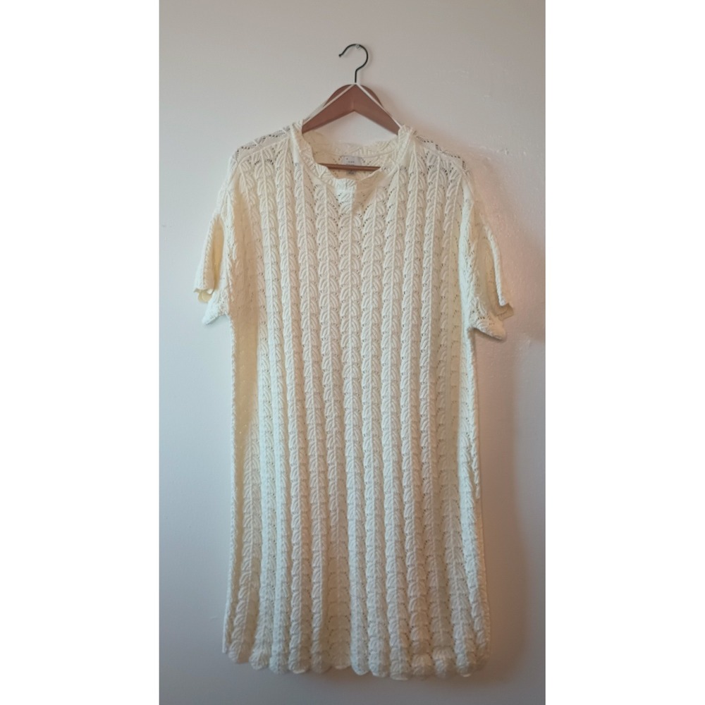 A New Day Cream Pointelle Cable Knit Short Sleeve Shift Dress M Coquette Cottage